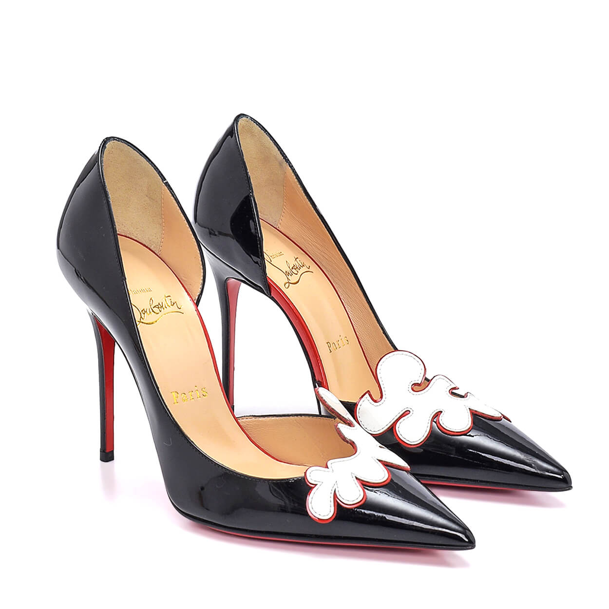 Christian Louboutin - Black Patent Leather & White Patch Detail Pumps